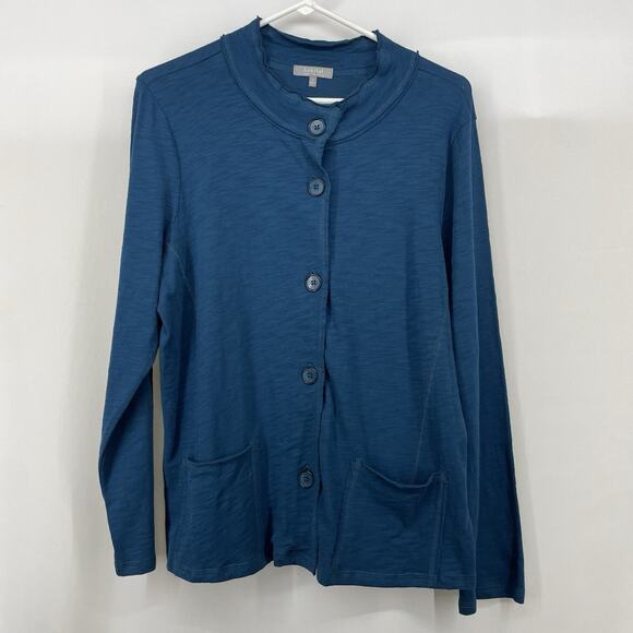 Habitat Clothes To Live in Size M Pocket Cardigan Top Baltic Teal Blue Lagenlook - Picture 1 of 9